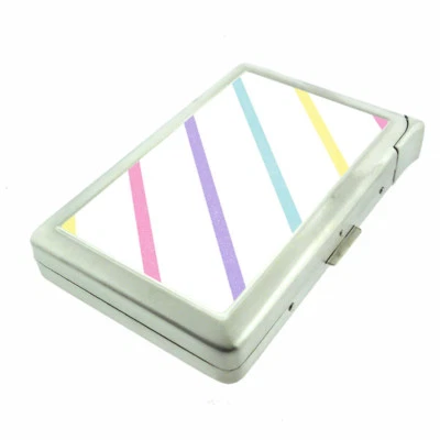 Stripes Em1 100's Size Cigarette Case with Built in Lighter Metal Wallet