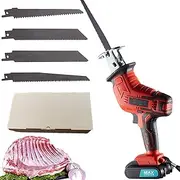 Bone Saw Cordless, 3000RPM Meat Bone Saw, 300W Electric Bone Cutting Machine with 4 Saw Blade, LED Light, 1.5AH Rechargeable Battery, Reciprocating Saw Machine for Frozen Pork/Fish/Rib
