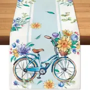 Spring Wildflowers Floral Summer Blue Table Runner 13" x 72", Pompon Tulips
