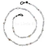 Handmade Beaded Sunglass Lanyard Silver White Pearl Holder Strap Neck Chain Cord