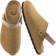 [FUDYNMALC] Womens Clogs Slip On Shoes: Suede Cork Footbed Mules Women 2025 Potato Slippers with Adjustable Swivel Strap