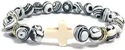 [Caiyao] Handmade Cross Natural Colorful Stone Beads Elastic Adjustable Bangle Link Couple Friendship Minimalist Valentine’s Day Birthday Bracelet Jewelry for Women Girls