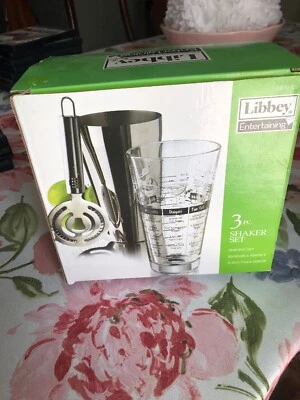 Cocktail Shaker Glass Set 3 pc LIBBEY Barware Mixologist Bartender Set NEW