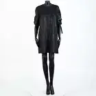 SAINT LAURENT PARIS 2290$ Black Mini Dress - Ballon Sleeves, Silk Metallic