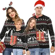 [Aiboria] Matching Family Ugly Christmas Reindeer Snowflakes Sweater Pullover for Women/Men/Boys/Girls