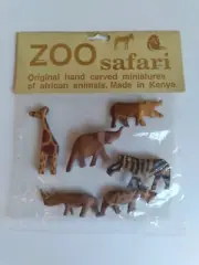 Zoo Safari Hand Carved Miniature African Animals Made in Kenya Never Opened