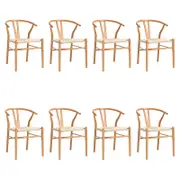 Oikiture Wooden Dining Chair Set of 8 Cafe Lounge Seat Wishbone Shaped Chair