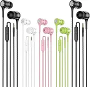 Earbuds Earphones with Microphone,5pack Ear Buds Wired Headphones,Noise Islating Earbuds,Fits All 3.5mm Interface for iPad,iPod,Mp3 Players,Android and iOS Smartphones(Black+Pink+White+Green)
