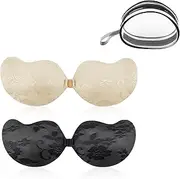 [lStarry] Strapless Sticky Bra Push Up, Invisible Bras for Women Adhesive Backless Bra Push Up Reusable