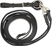 ExionPro Half Rope Half Leather 6/8 Wide Draw Rein and 2m Long with Buckle Guard Handle and Quick Snap | Premium Equestrian Training Draw Rein for Horses