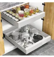 Expandable Pull Out Cabinet Organizer Shelf, Slide Out, White, 11.9"-19" Wide