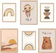 Children's Room Poster, Pictures Nursery Wall Decoration, Pictures Baby Room Decoration Boy Girl, Children's Picture Set, Set of 6 Poster Set, DIN A4 A3, Animal Picture for Children's Room,