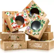 Christmas Cookie Boxes for Gift Giving - 12 Cookie Box Pack Kraft - Christmas Co