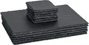 Argon Tableware 12 Piece Rectangular Slate Placemats & Coasters Set - Black Natural Stone Dinnerware Plate Placemats Drink Mats for Kitchen, Home, Bar, Restaurant, Weddings, Events