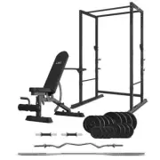 LSG GBH-300 Power Rack + GBN-006 14-Level FID Exercise Bench + 90kg Weight Set