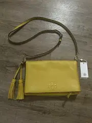 TORY BURCH Flap Top Leather Crossbody Bag Yellow