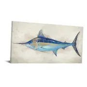 Vintage Marlin Fish Canvas Wall Art - Ocean and Beach Theme Nautical Coastal