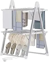 Advwin Foldable Heated Clothes Drying Rack, 2 in 1 Electric Heated Towel Rail Shoe Racks, 2-Tier with 20 Heating Bars Energy-Efficient Fast Heating