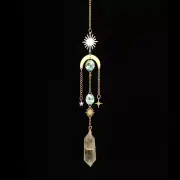 Natural Gems Citrine Quartz Crystal Wind Chime Pendulum Point Wand Hanging Decor