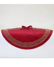 Harkaari Chic Velvet Tree Skirt With Beaded Trim 26" Red