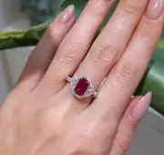 2.10 Ct Octagon Natural Ruby Proposal Diamond Women s Ring 14K solid white gold