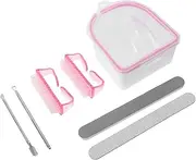 NULYLU 1 Set Nail Care Soaking Bowl with Double Sided Nail Buffer Steel Cuticle Pusher for Home Manicure and Professional Use
