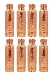 Set of 8 Hammered Copper Bottle – Leak-Proof Design for Healthy Hydration 700ml