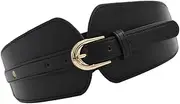 [Naisfei] Leather Wide Stretch Elastic Buckle Cinch Waist Wide Belt, Vintage Waist Belts for Ladies Girls, Buckle Length Adjustable Casual Ladies Belts, Fashion Accessory for Dresses & Coats(Black)