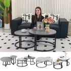 Coffee Table Set of 2 Nesting Accent Tables White Marble Top Stacking Side Desk