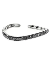 John Hardy Sterling Silver Surf Diamond Pave Black Sand Cuff Bangle Bracelet