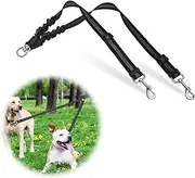 LZGOPE Double Dog Leash, Adjustable Shock Absorbing Bungee Cord, Dual Leash Coupler, 360° Swivel Tangle-Free, Reflective Leash Splitter for Daily Walking and Training of Medium to Large Dogs (Black)