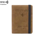 Passport Holder Passport Wallet RFID Blocking PU Leather Card Case Cover with Elastic Band Closure,Brown