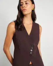 [Jag] Jag Women's Gia Asymmetric Vest In Dark Chocolate Brown Size 14 14 Brown