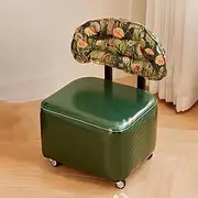 Ottoman Accent Chair with Backrest, Modern 360° Swivel Round Small Chair with Soft Padded Seat, Comfortable Footstool for Living Room Bedroom Office(Green)