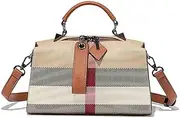 [Waiyqju] Plaid Printed Women's Luxury Canvas Top Tote Bag Mini Elegant Rectangular Fashion Satchel