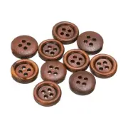 10pcs Wooden Sewing Button 12.5mm 4 Holes Round Craft Buttons, Coffee