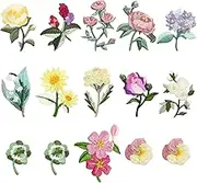 Modixun 15pcs Mini Flowers Iron On Patches, 13 Patterns Decorative Embroidered Patches, Sew On/Iron On Patch Applique for Jeans, Clothing, Hat, Jacket, Mini Flowers