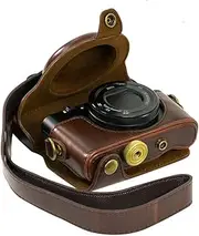 PU Leather Camera Bag Case Cover for Sony RX100 RX100II RX100III M3 DSC-RX100 III RX100M3 with Shoulder Strap Camera Bags (Coffee)
