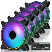 EZDIY-FAB Moonlight RGB PWM Case Fan 120mm with RGB PWM Fan Hub,5V Motherboard Sync,ARGB Computer Fan for PC Case,Multiple Light Modes-5 Pack