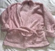 new Jaclyn Intimates SHORT Lounge ROBE L/XL pink furry house coat pockets belt