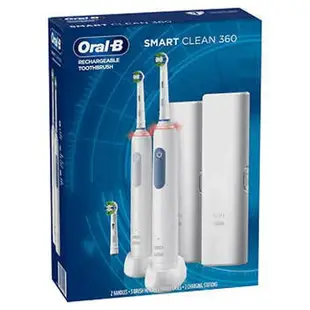 [3美國直購] Oral-B Smart Clean 360 可充電電動牙刷 2組牙刷共3刷頭 含充電器 旅行收納殼 360度清潔_A2907391