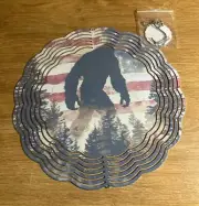 Bigfoot 3D Kinetic Wind Spinner with Americana Flag Decor Visual Garden Art 10”