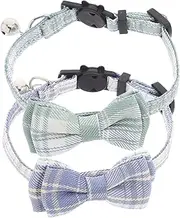 MINAOLULUS 2 Pack Adjustable Collar with Bell Breakaway Safety Design for Puppies Stylish Plaid Pattern Pet Accessory for Fashionable Cat Lovers