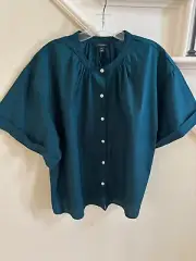 NWT Banana Republic $70 Sz L Dark Green Stripe Oversized Button Front Top Shirt