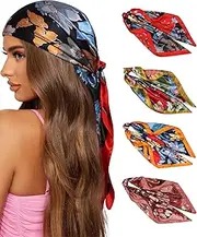 [CHLINS] 4 PCS Head Scarf for Women Satin Hair Scarf Large Silk Feeling Scarf Neck Scarves for Hair Wrapping 35 Inches