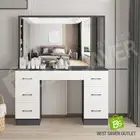 Modern Large Mirror Dressing Table Makeup Jewellery Cabinet with 7 Drawers Grey