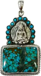 [TIBETAN SILVER] Real 925 Sterling Silver Pendant for Women & Men, Turquoise Gemstone Ethnic Design Fashion Pendants, Handmade Designer Jewellery for Gifts