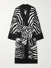 [Dolce & Gabbana] Dolce & Gabbana - Belted Zebra-print Cotton-terry Robe - Zebra print - medium medium Animal print