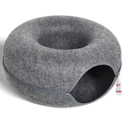 Qttie Cat Tunnel Bed Felt Pet Puppy Nest Cave House Round Donut Washable Detachable Dark Grey L