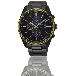 【金台鐘錶】SEIKO 精工 三眼計時錶 防水100M 黑x黃 42mm (太陽能) SSC723P1